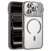 iPhone 17 Pro Kılıf Standlı ve Kamera Lens Hediyeli M-Safe Şarj Özellikli ZNTH Etro Kapak - Gri thumbnail 1