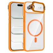 iPhone 17 Air Kılıf Standlı ve Kamera Lens Hediyeli M-Safe Şarj Özellikli ZNTH Etro Kapak - Turuncu thumbnail 1