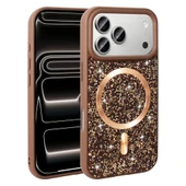 iPhone 17 Pro Kılıf Pırlanta Tasarımlı M-safe Şarj Özellikli ZNTH Mozaik Silikon Kapak - Siyah thumbnail 3