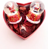 2026 Kalp Kutu Içinde 2 Adet LED Işıklı Noel Baba Kar Küresi Dekoratif Hediye Sevgiliye Yeni Yıl Hediyesi 6,5 cm thumbnail 1