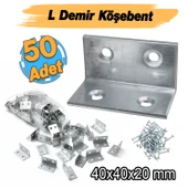 (50 ADET) Metal Köşebent 40x20x20 mm L Demiri Gönye Mobilya Dolap Duvar Sabitleme Bağlantı Aparatı thumbnail 2