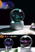 Renk Değiştiren Led Işıklı Sevgiliye Dekoratif Hediye Işıklı Cam Küre Güneş Sistemi Saat Pilli thumbnail 2