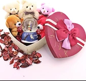 Kalp Kutu İçinde Sevgililer Kar Küresi ve 5 Adet Yavru Ayıcık Kalp Hediye Kutusu İçinde Hediye Seti thumbnail 3