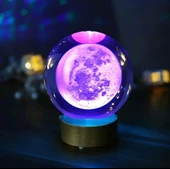 Renk Değiştiren LED Işıklı Dolunay Pilli Cam Küre Sevgiliye Dekoratif Hediye 6 cm thumbnail 5