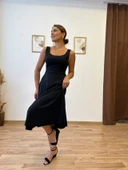 Siyah Askılı Midi Elbise thumbnail 4