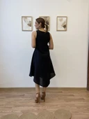 Asimetrik Kesim İthal Keten Midi Elbise thumbnail 10