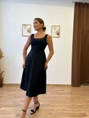 Siyah Askılı Midi Elbise thumbnail 1