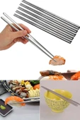 10 Çift Yemek Çubukları Metal Paslanmaz Ev hediyesi Çin Çubuğu Chopstick Çelik 10 Çift thumbnail 1