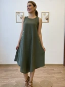 Asimetrik Kesim İthal Keten Midi Elbise thumbnail 1
