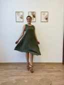 Asimetrik Kesim İthal Keten Midi Elbise thumbnail 4