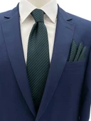 Brianze 7.5 Cm Lacivert Yeşil Çizgili Kravat Mendil Set thumbnail 1