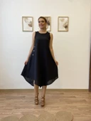 Asimetrik Kesim İthal Keten Midi Elbise thumbnail 11