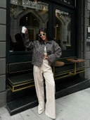 Cemo Leopar Desenli Kaşe Kısa Kaban Ceket thumbnail 2