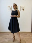 Asimetrik Kesim İthal Keten Midi Elbise thumbnail 8