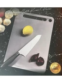 Paslanmaz Çelik Kesme Tahtası 34x24 cm – Kaymaz Silikon Ayaklı, Hijyenik, Bulaşık Makinesinde Yıkanabilir thumbnail 3