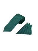 Brianze 7.5 Cm Yeşil Lacivert Çizgili Kravat Mendil Set thumbnail 2