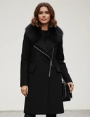 Kadın Kaşe Kışlık Kürklü Siyah Kaban thumbnail 3