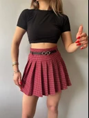 Kareli Pile Ve Kemerli Mini Etek thumbnail 1