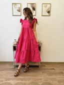 V Yaka Terikoton Katlı Uzun Elbise thumbnail 7