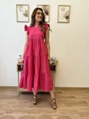 V Yaka Terikoton Katlı Uzun Elbise thumbnail 6