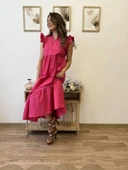 V Yaka Terikoton Katlı Uzun Elbise thumbnail 11