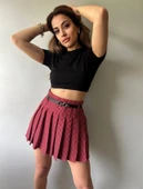 Kareli Pile Ve Kemerli Mini Etek thumbnail 3