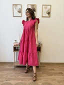 V Yaka Terikoton Katlı Uzun Elbise thumbnail 9