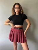 Kareli Pile Ve Kemerli Mini Etek thumbnail 2