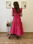 V Yaka Terikoton Katlı Uzun Elbise thumbnail 8