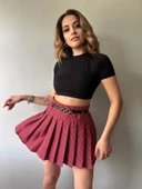 Kareli Pile Ve Kemerli Mini Etek thumbnail 4