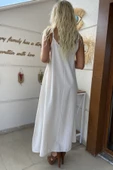 Krem İnce Askılı Tensel Ayrobin Uzun Elbise thumbnail 2