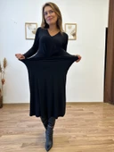 V Yaka Ön Büzgülü Uzun Elbise thumbnail 7