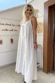 Krem İnce Askılı Tensel Ayrobin Uzun Elbise thumbnail 5