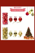 48 Parça Noel Ağacı Süs Seti | Kırmızı & Altın İki Tonlu Plastik Yılbaşı Topları | Çiçek Desenli Dekoratif Süsler | Kış & Tatil Temalı Asma Aksesuarları thumbnail 4