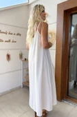 Krem İnce Askılı Tensel Ayrobin Uzun Elbise thumbnail 8