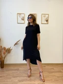 Asimetrik Ön Viscon Arka Terikoton Elbise thumbnail 3