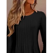 Lucky Life Kadın Uzun Kollu Yuvarlak Yaka Nervürlü Bluz thumbnail 1