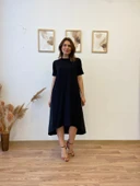 Asimetrik Ön Viscon Arka Terikoton Elbise thumbnail 1