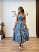 Beli Gipeli Etnik Desen Sıfır Kol Elbise thumbnail 12