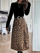 Lucky Life Kadın Uzun Kollu Bisiklet Yaka Ithal Krep Bluz Alt Desenli Modal Midi Elbise thumbnail 1