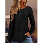 Lucky Life Kadın Uzun Kollu Yuvarlak Yaka Nervürlü Bluz thumbnail 2