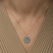 925 Ayar Gümüş Çiçek Desenli Elmas Montür Kolye T5099 (770770) thumbnail 2