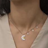 925 Ayar Gümüş Papatya Seviyor Sevmiyor Bayan Gümüş Kolye T5979 (770770) thumbnail 2