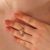 925 Ayar Gümüş Rose Dört Yapraklı Yonca Kadın Kolye T8017 (770770) thumbnail 2