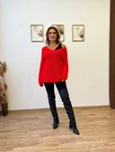 V yaka Balon Kol Salaş Triko Bluz thumbnail 7