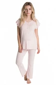 Kısa Kol Bisiklet Yaka Kadın Viskon Dantel Detaylı Hamile Pijama Takımı Sabahlık thumbnail 1