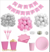 Pembe Beyaz 16 Kişilik Doğum Günü Seti thumbnail 1