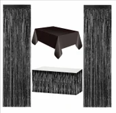 Siyah Masa Örtüsü, Siyah Masa Eteği, 2 Adet Siyah Arka Fon thumbnail 1