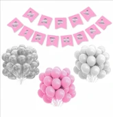 Pembe Gümüş Beyaz Balon-Banner Seti thumbnail 1
