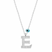 925 Ayar Gümüş Nazar Rodyum E Harfi Kadın Gümüş Kolye T6809 (770770) thumbnail 1